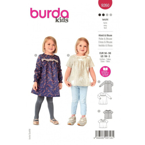 Burda Sewing Pattern 9260 Kids 1M-3 (56-98) Tops, Dresses