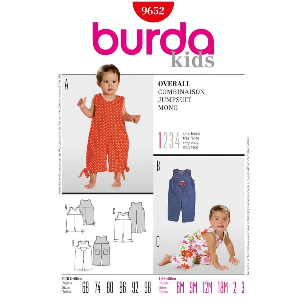Burda Sewing Pattern 9652 Baby Ages: 6 Months-3 Years Dungarees, Jumpsuits