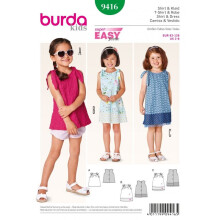 Burda Sewing Pattern 9416 Kids 2-8 Years Dresses, Tops