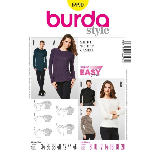Burda Sewing Pattern 6990 Women Sizes: 8-20 Tops