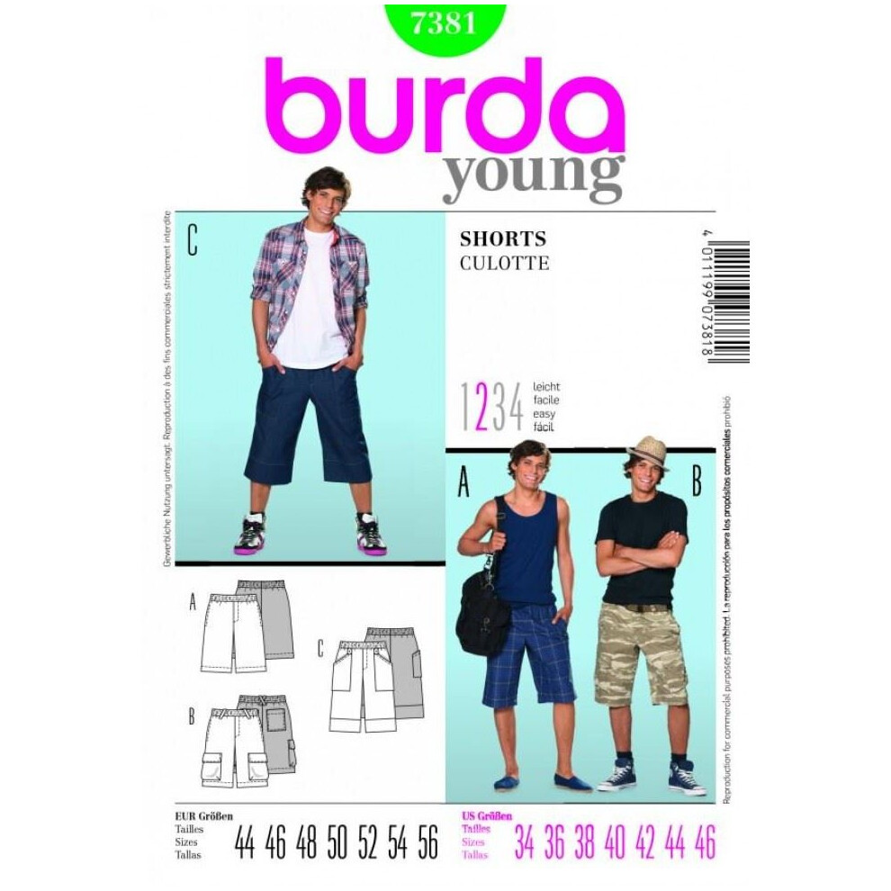 Burda Sewing Pattern 7381 Men 34-46 Shorts