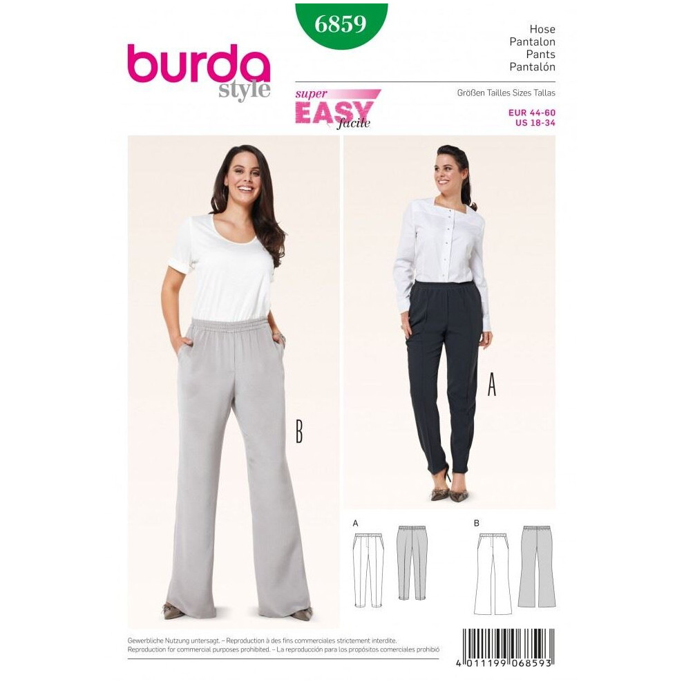 Burda Sewing Pattern 6859 Women 18-20-22-24-26-28-30-32-34 Trousers