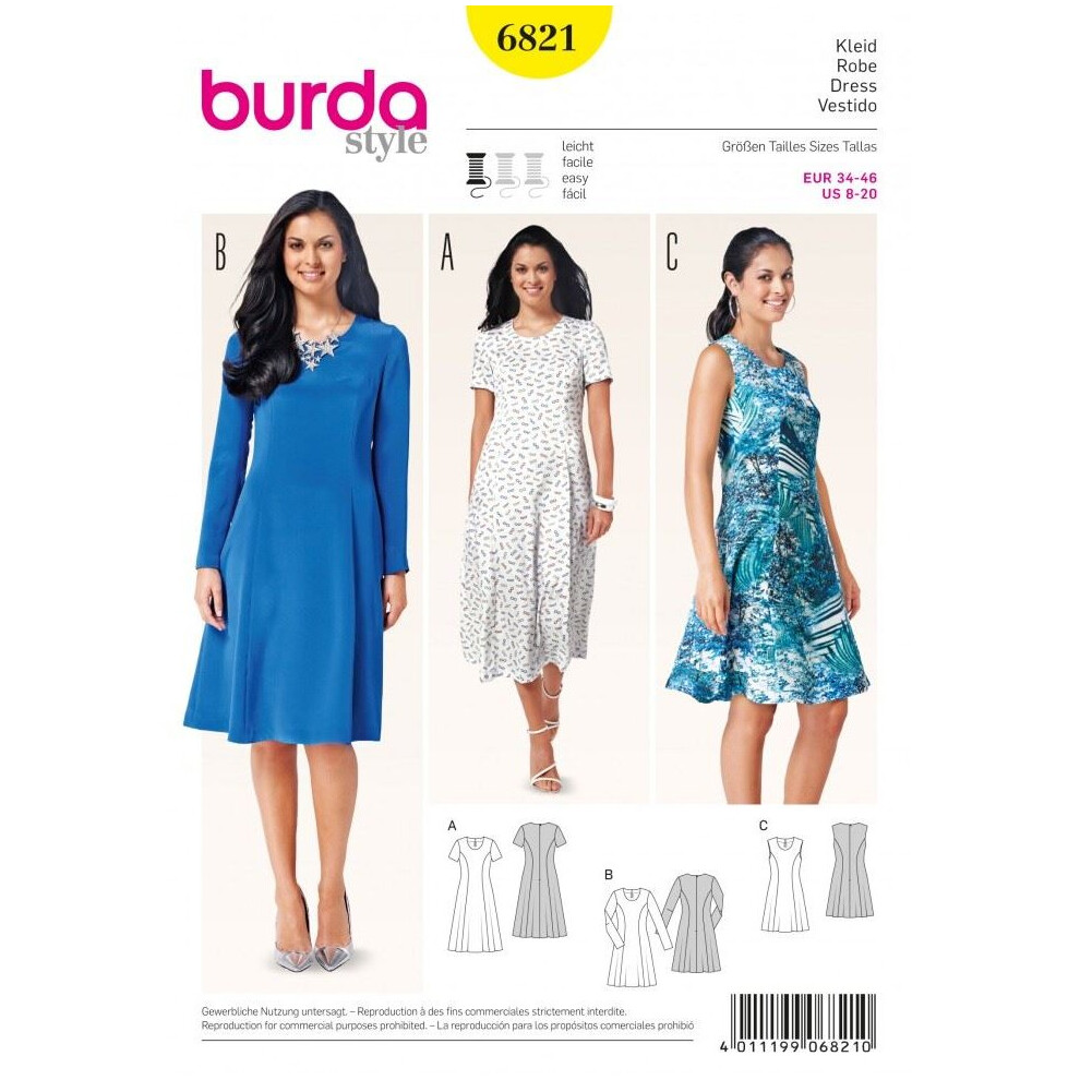 Burda Sewing Pattern 6821 Women 8-10-12-14-16-18-20 Dresses
