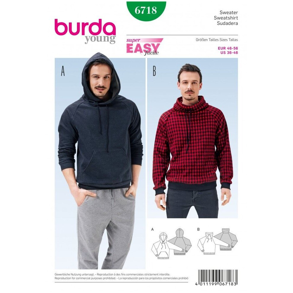 Burda Sewing Pattern 6718 Men 36-46 Tops, Tracksuits, Sportswear, Sweaters