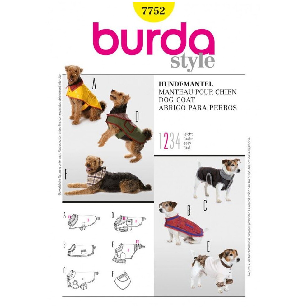 Burda Sewing Pattern 7752 Pets Coats