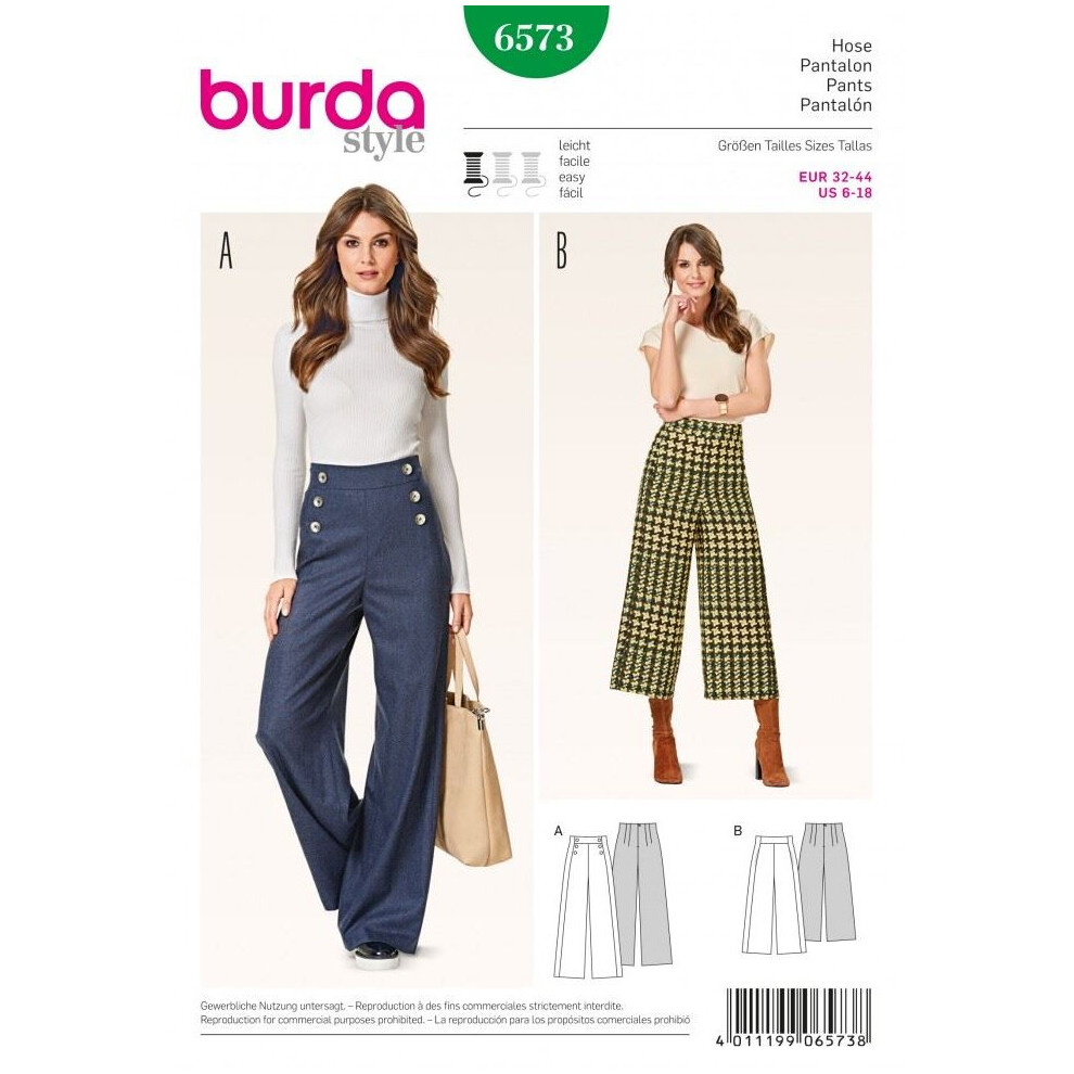 Burda Sewing Pattern 6573 Women 6-18 Trousers