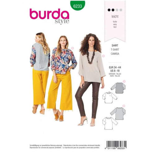 Burda Sewing Pattern 6233 Women Sizes 8-18 Tops
