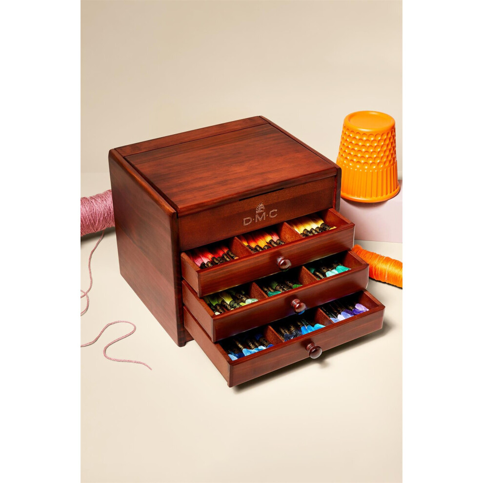 DMC Wooden Collectors Box includes 120 Essential Stranded Cotton Threads