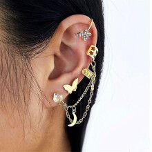 (A21) Vintage Gold Color Leaves Ear Cuff Set Non-piercing Ear Clips Fake Cartilage Earrings Clip
