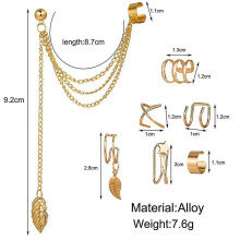 (A09) Vintage Gold Color Leaves Ear Cuff Set Non-piercing Ear Clips Fake Cartilage Earrings Clip