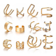 (A06) Vintage Gold Color Leaves Ear Cuff Set Non-piercing Ear Clips Fake Cartilage Earrings Clip