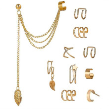 (A11) Vintage Gold Color Leaves Ear Cuff Set Non-piercing Ear Clips Fake Cartilage Earrings Clip