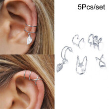 (A02) Vintage Gold Color Leaves Ear Cuff Set Non-piercing Ear Clips Fake Cartilage Earrings Clip