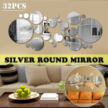 32PCS 3D Circle Mirror Tiles Wall Sticker Art Decal Stick Bedroom Home Art Decor