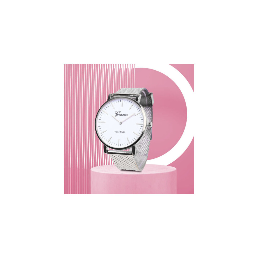 (Silver) Women Ladies Watch Gold Silver Black White Alloy Mesh Band Wrist Watches HOT