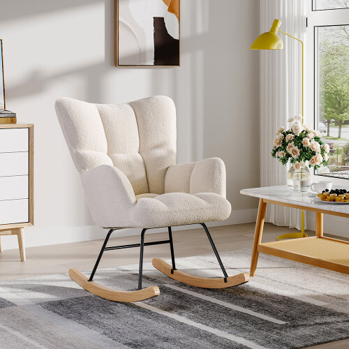 Living And Home White Tufted Upholstered Rocking Chair 1