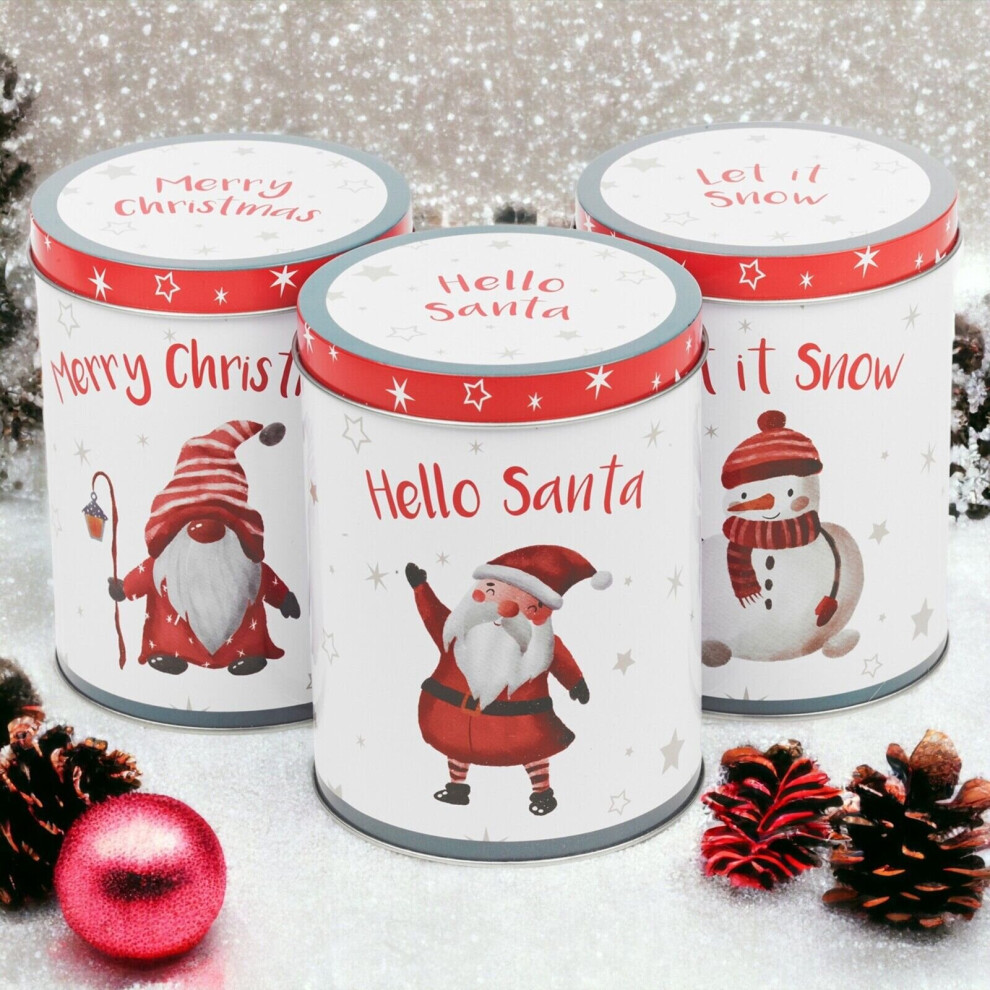 (1 x Tall Set) Christmas Santa Jars Storage Tin Container Canisters Tea Coffee Cookie Biscuit