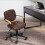 Living And Home Brown Leather Office Chair with Wood Armrests 2