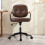 Living And Home Brown Leather Office Chair with Wood Armrests 3