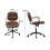 Living And Home Brown Leather Office Chair with Wood Armrests 6