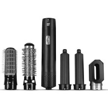 (Black) New 5 In 1 Hot Air Brush Hair Blow Dryer One Step Hair Dryer & Volumizer Curler Comb With Interchangeable Brush Head