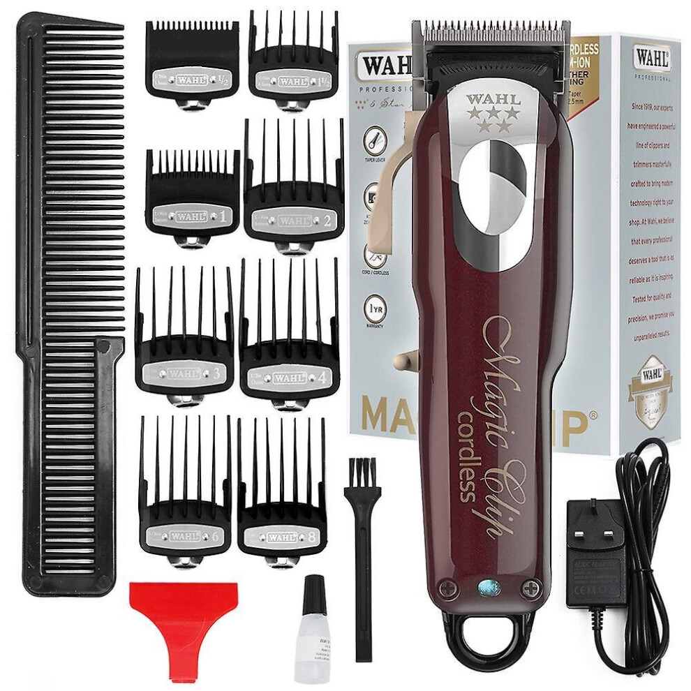 5 Star Cordless Magic Clip Professional Hair Clippers Trimmers Pro Lightweight Haircutting Kit Salon Barbers Supplies Set Kit Wine Red