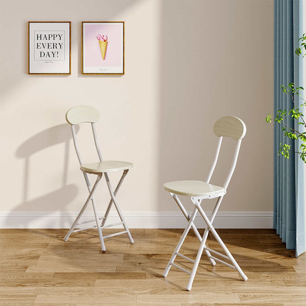 (White) Compact Wooden Folding Chairs with Metal Legs Set of 2