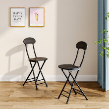 (Black) Compact Wooden Folding Chairs with Metal Legs Set of 2