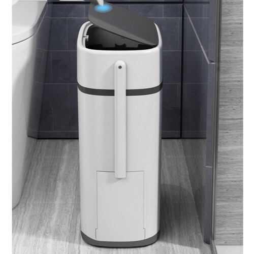 Living And Home Plastic Trash Can with Built-in Toilet Brush 1