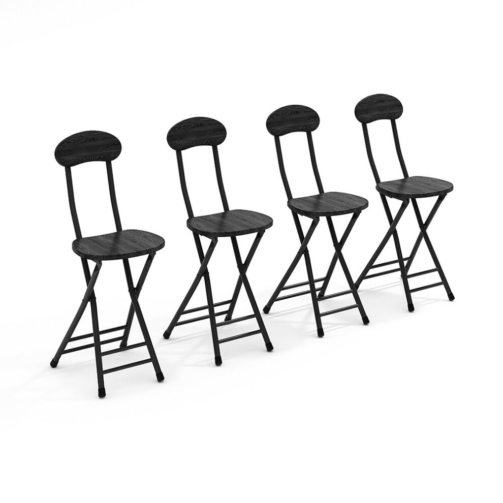 (Black) Compact Wooden Folding Chairs with Metal Legs Set of 4