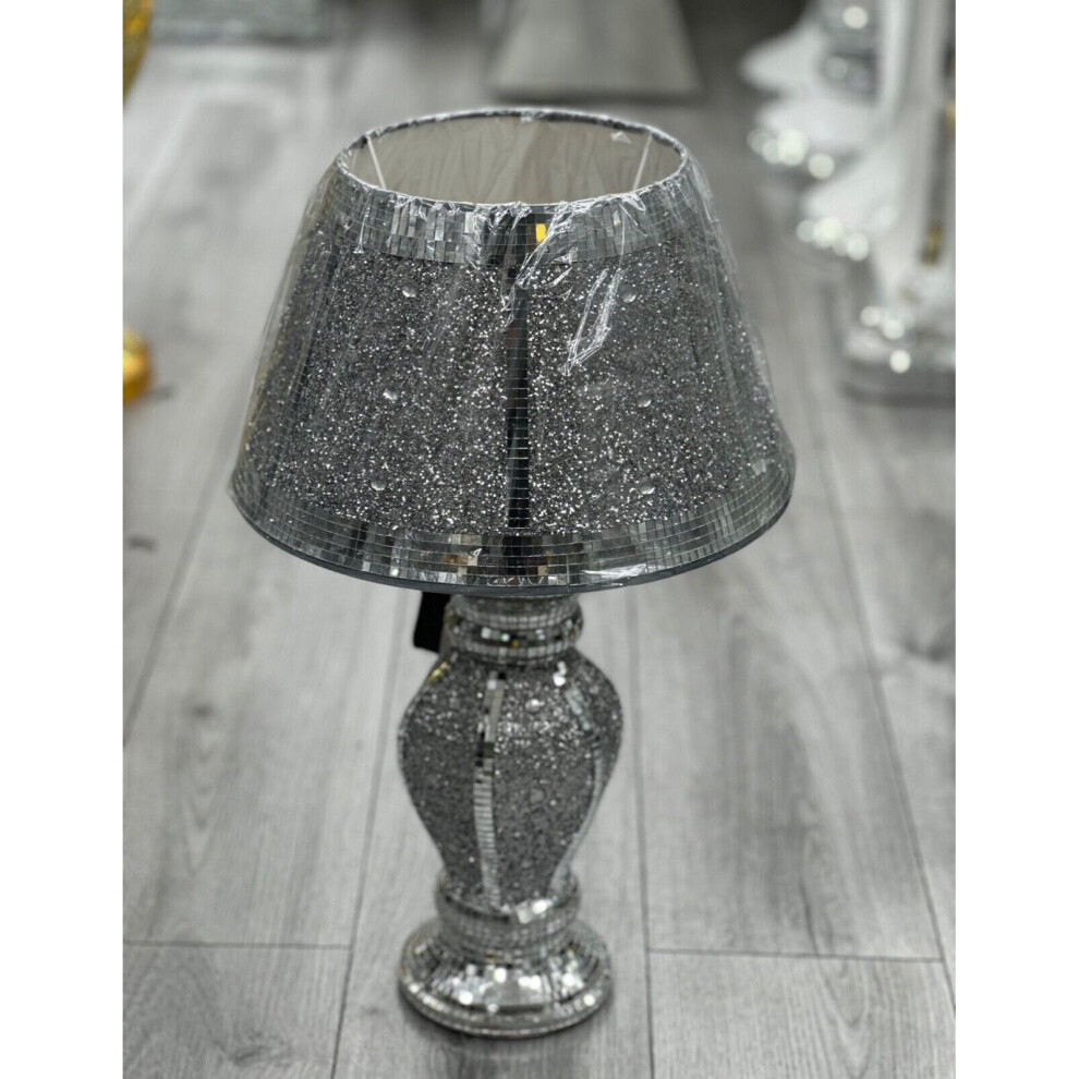 Crushed diamond table lamp in shiny silver with a diamond shade.-image-OPC-PCKS7FG-NEW