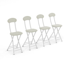 (White) Compact Wooden Folding Chairs with Metal Legs Set of 4