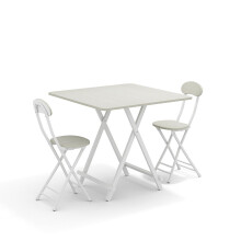 (White) 80cm Folding Dining Table and 2 Chairs Space Saving Kitchen Table Chairs Set