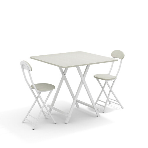 Living And Home (White) 80cm Folding Dining Table and 2 Chairs Space Saving Kitchen Table Chairs Set