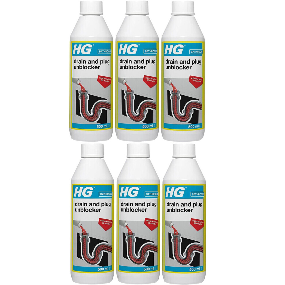 6 x HG Drain And Plug Unblocker for Blocked Drain Pipes in Sinks - 500ml