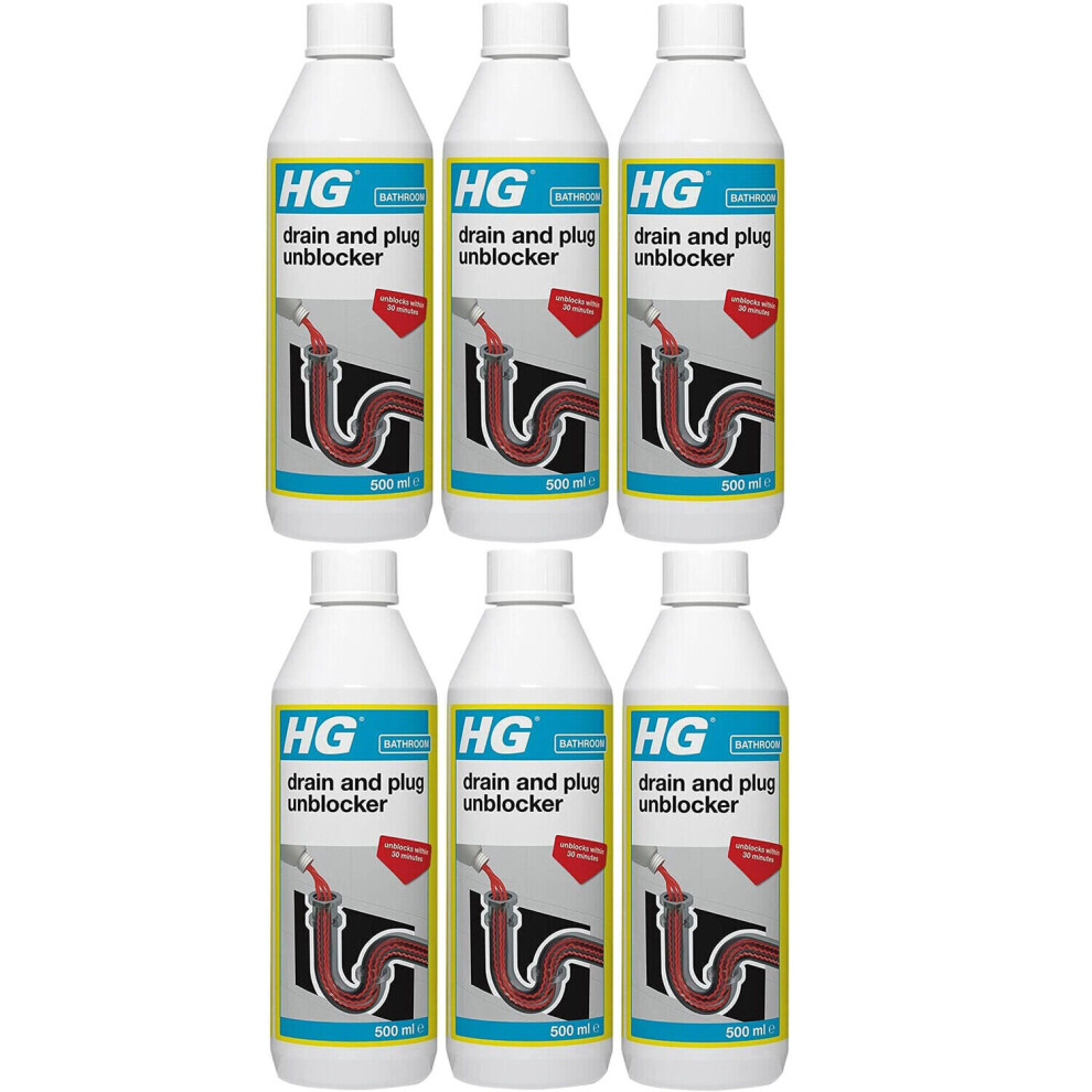Hg 6 X Drain And Plug Unblocker For Blocked Drain Pipes In Sinks - 500Ml