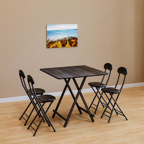 Living And Home 80cm Folding Dining Table and 4 Chairs Space Saving Kitchen Table Chairs Set