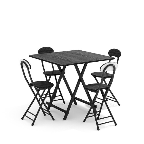 Living And Home 80cm Folding Dining Table and 4 Chairs Space Saving Kitchen Table Chairs Set 2
