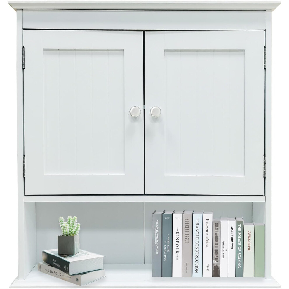 Bathroom Wall Cabinet Storage 2 Door Cupboard MDF Shelves Vanity Unit