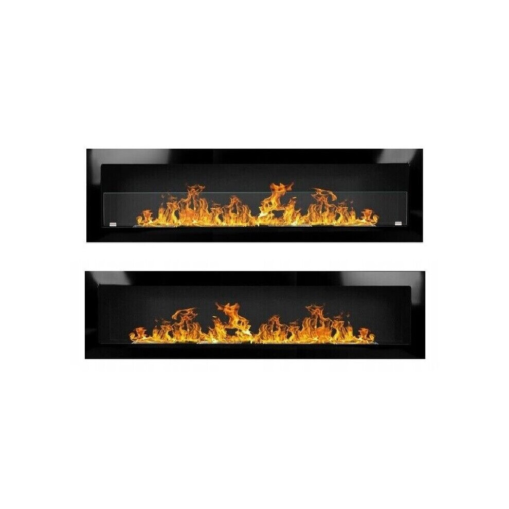 (Fireplace with glass) Bio Ethanol Fireplace Bioethanol Fire Wall Mounted Matt Black 160cm 1600mm