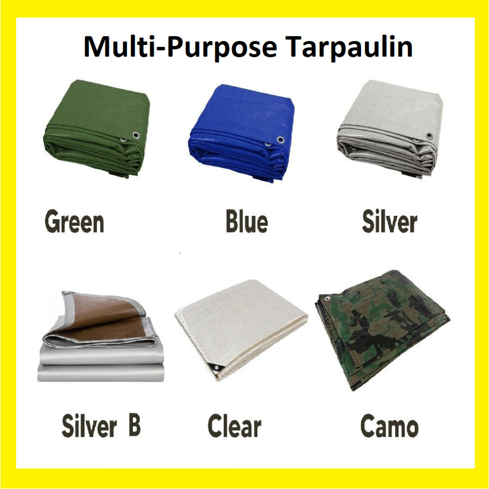 (Green (90GSM, 2 x 8 m) Tarpaulin Regular And Heavy Duty Waterproof Cover Tarp Ground Sheet Multi Sizes