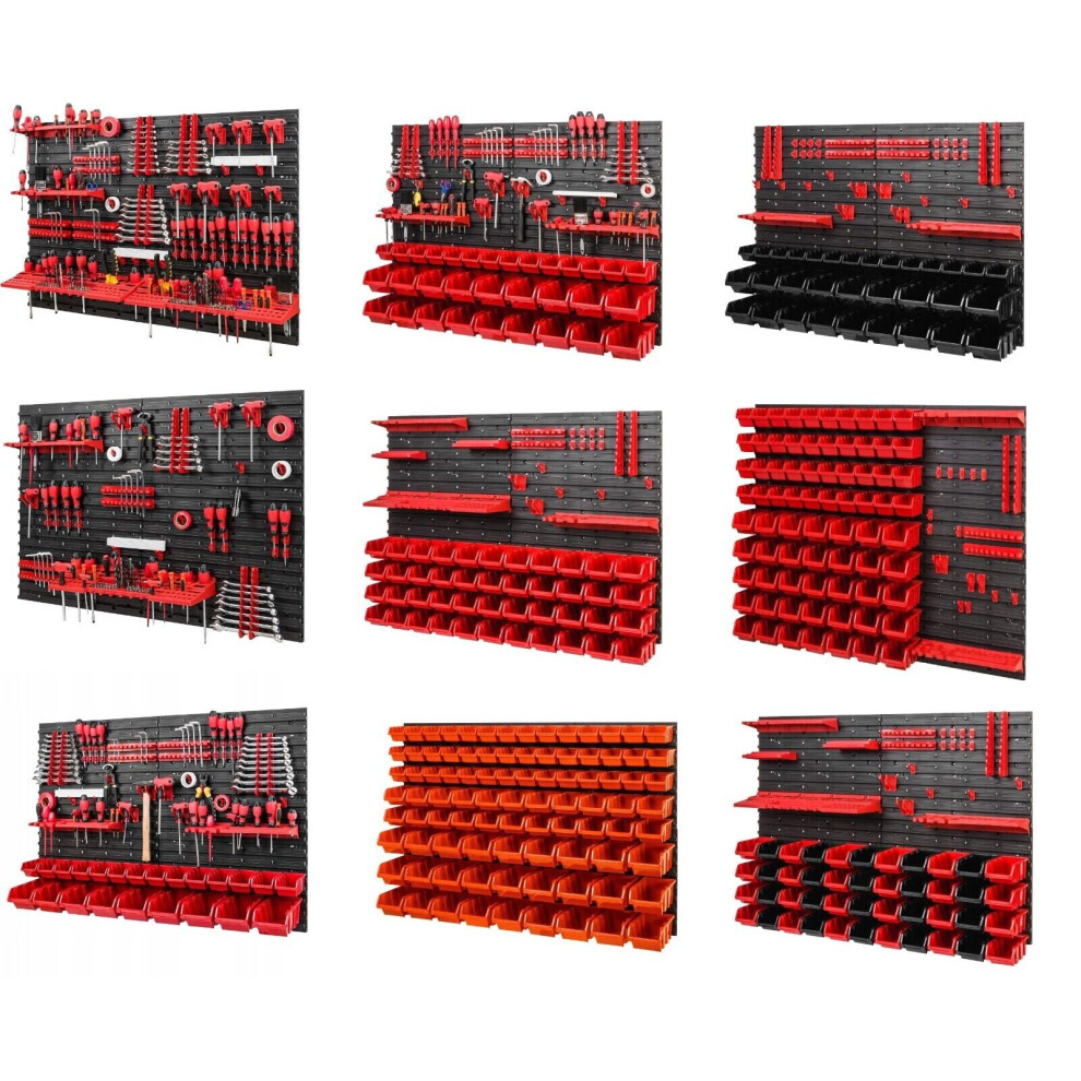 (Model 8) WALL MOUNTED TOOL PEG BOARD SET GARAGE STORAGE BINS WORKSHOP RACK SHED ORGANISER