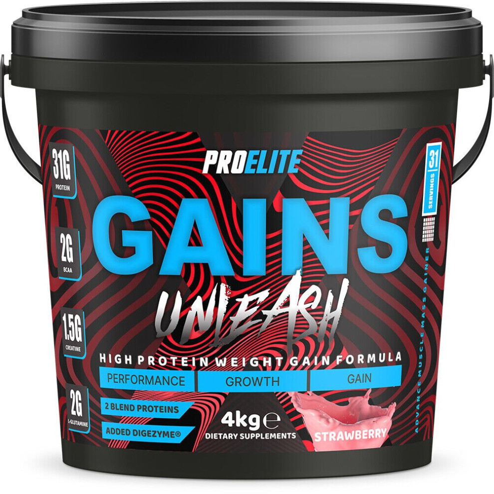 Proelite (Strawberry) Gains Weight Gainer 4Kg Muscle Mass Protein