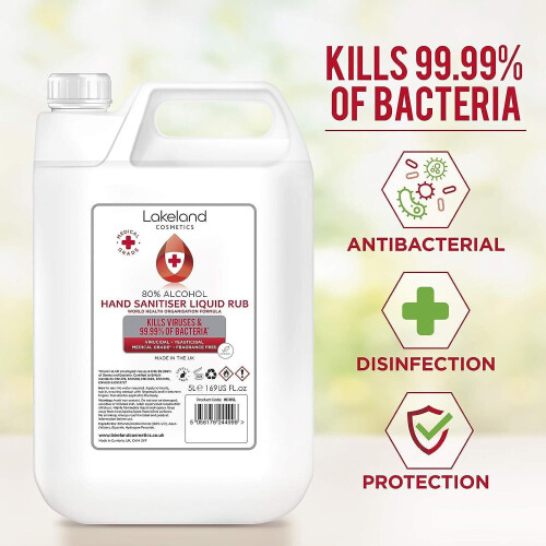 80% Alcohol Hand Sanitiser Liquid Rub 5 Litre Kills Bacteria Sanitizer 1