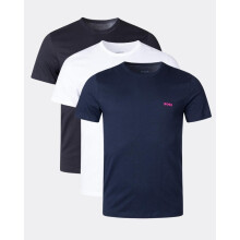 (S) Boss 3 Pack Contrast Logo-Embroidered Regular Fit Cotton T-Shirts - Navy/White/Black