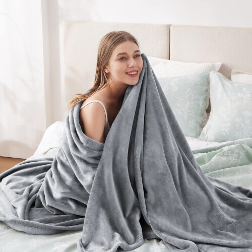 SILVER DOUBLE Warm Fleece Blankets Throw Large Sofa Bed Travel on OnBuy