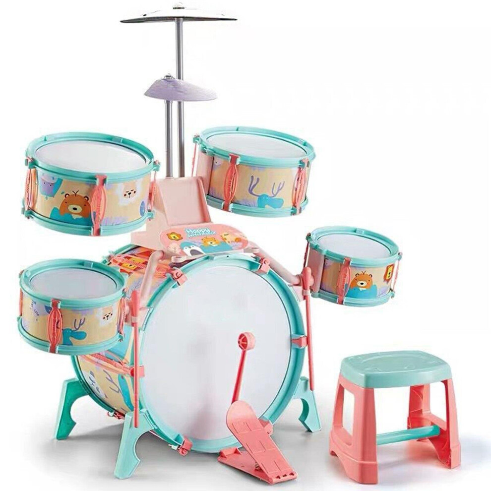 (Pink) The Magic Toy Shop Kids Drum Kit With Stool | Kids Drum Set