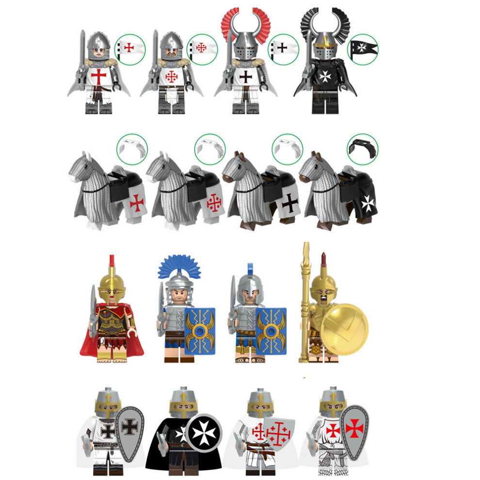 (Style C 16pcs) Medieval series Knights Temple  Holy Tomb  Teutonic Hospital  Warhorse Assembly Building Block Mini Figures Fit Lego Minifigures