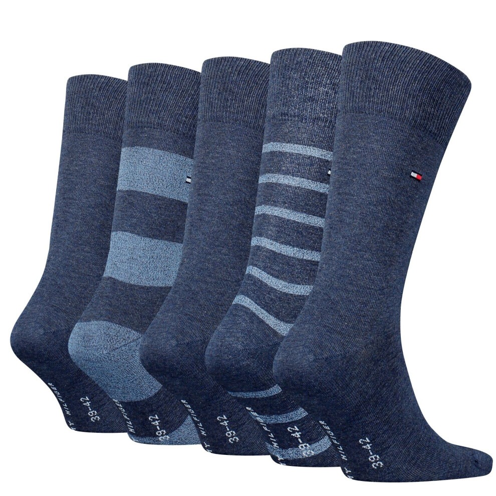 (Jeans, 39/42) Tommy Hilfiger Men Socks 5 Pack Gift Box - Mouline Stripe