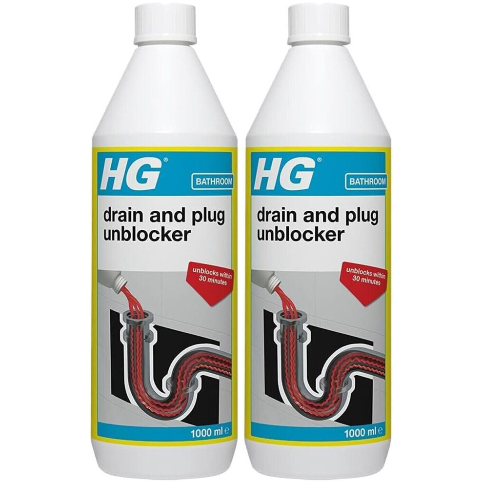 2 x HG Drain And Plug Unblocker Blockages Effectively Liquid Cleaner - 1Litres